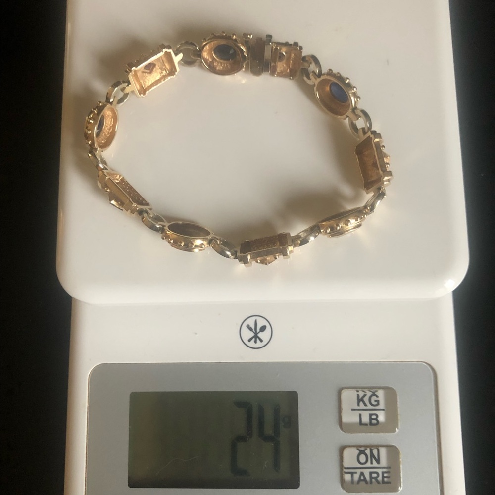 🌷Etruscan Revival Statement Bracelet Multi Colored Gemstones 14K Gold - Picture 15 of 16